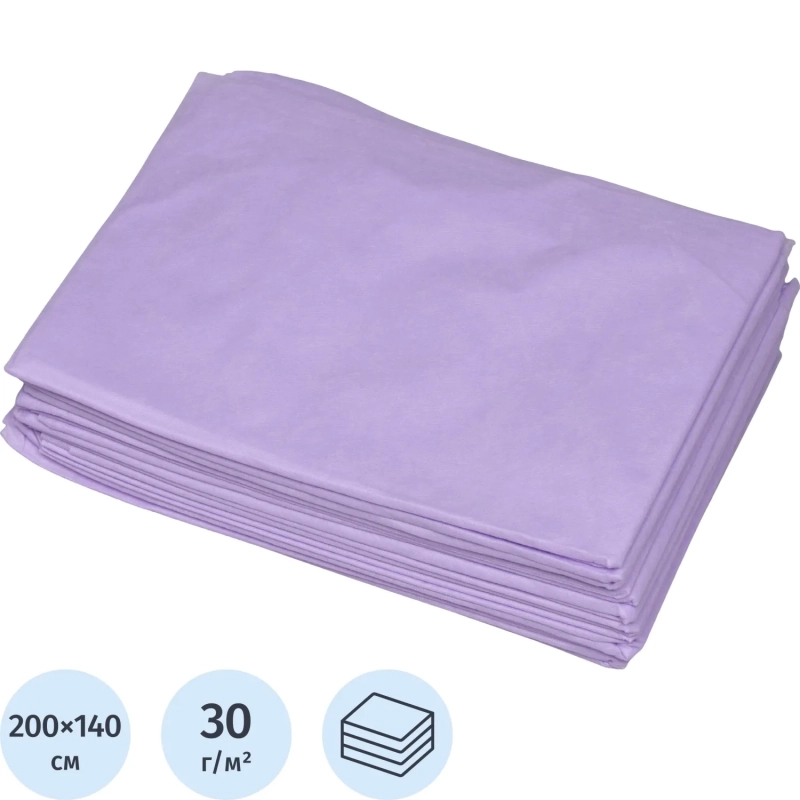 Простыня 200x140, спанбонд, пл.30, сиреневый, ЛЮКС, 10шт/уп, штучно, 00-653