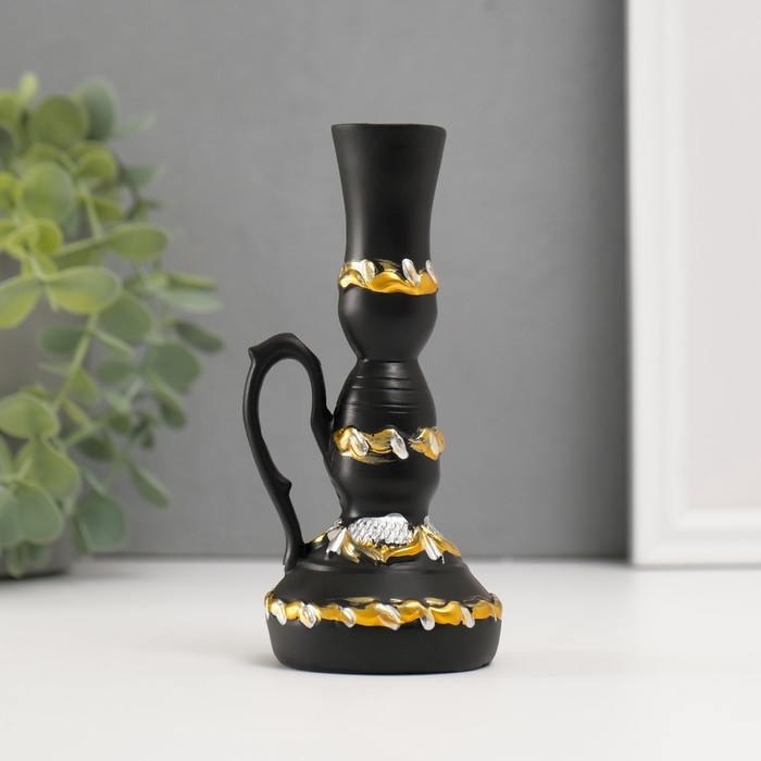 Подсвечник полистоун Подсвечник полистоун "Лампа с цветущим узором" d-2 см, чёрный 6х6х13 см