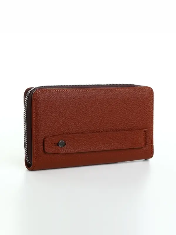 Портмоне мужское, с ручкой, на молнии, 4 отделения, коричневое