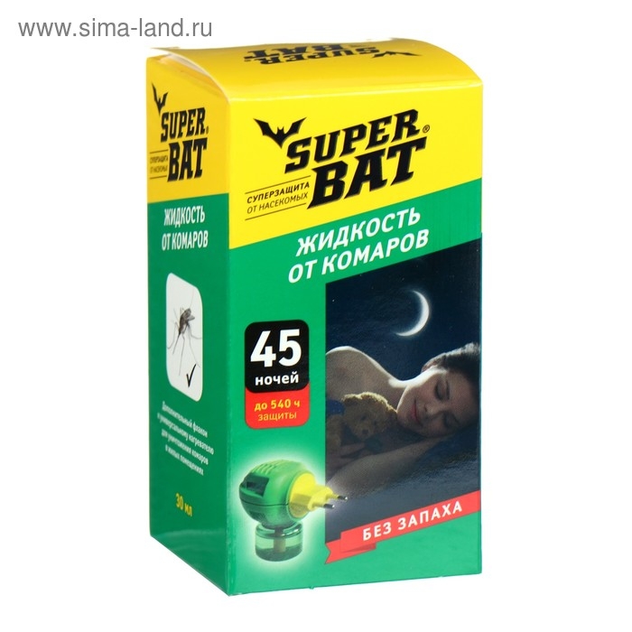 Дополнительный флакон-жидкость от комаров Дополнительный флакон-жидкость от комаров "SuperBAT ", без запаха, 45 ночей, 30 мл