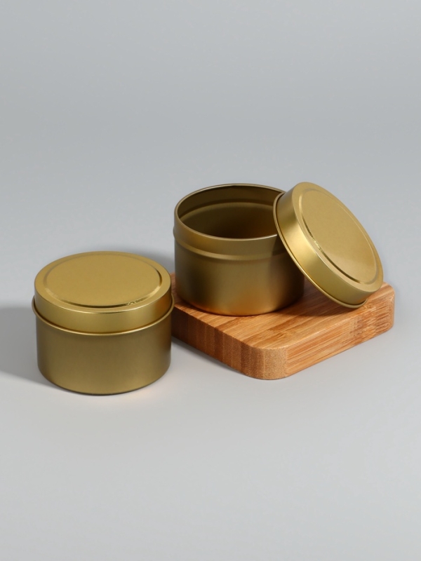 Баночка для хранения, 120 мл, набор - 2 шт., металлическая, цвет золотистый Баночка для хранения, 120 мл, набор - 2 шт., металлическая, цвет золотистый
