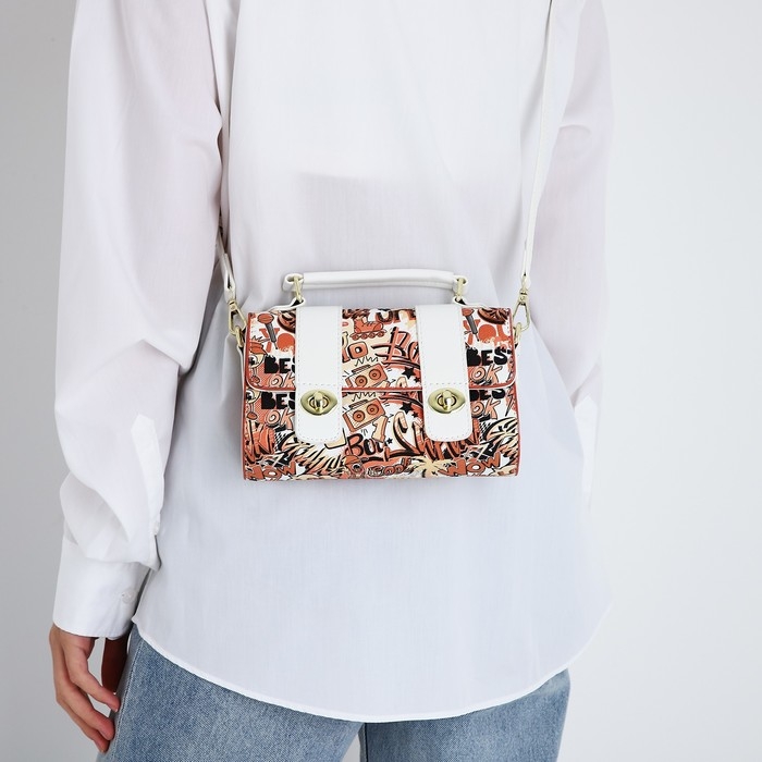 Сумка-мессенджер на застёжке, цвет коричневый/белый Сумка-мессенджер на застёжке, цвет коричневый/белый