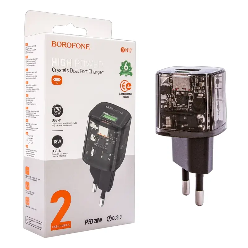 Переходник BN17 СЗУ на USB QC3.0 18W+ Type-C PD20W Borofone черный