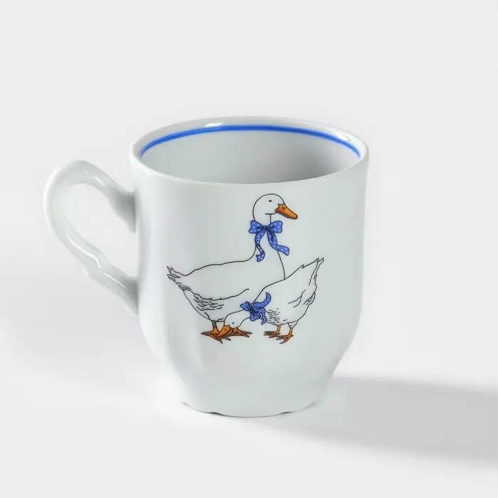 Кружка Добрушский завод &laquo;Гуси&raquo;, 220 мл, фарфор, белая, рисунок МИКС