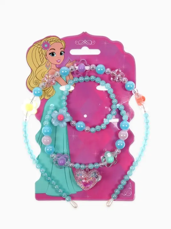 Комплект детский &laquo;Выбражулька. Сердце&raquo;, 4 предмета: клипсы, бусы, кольцо, ободок, МИКС