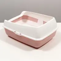 Лоток для кошек, 50.5&times;39&times;23 см, с сеткой и совком, пластик, розовый