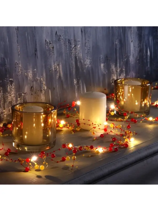 Гирлянда &laquo;Нить&raquo; 2 м, роса с насадками &laquo;Гранатовый браслет&raquo;, IP20, серебристая нить, 20 LED, от батареек АА&times;2, свечение тёплое белое