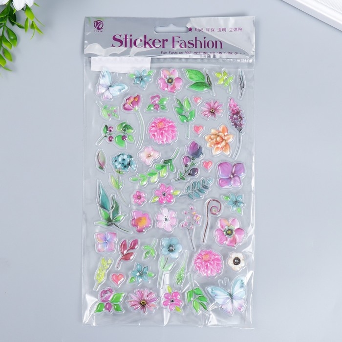 Наклейка пластик объёмные Наклейка пластик объёмные "Бабочки и цветочки" МИКС 14,5х25 см