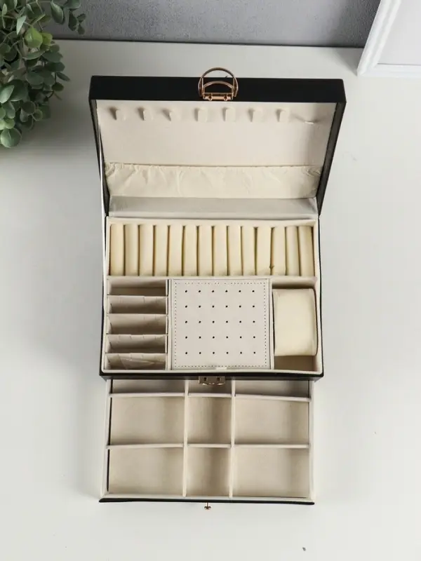 Шкатулка для украшений Netsai, 2 яруса, 17&times;23&times;10 см, чёрная