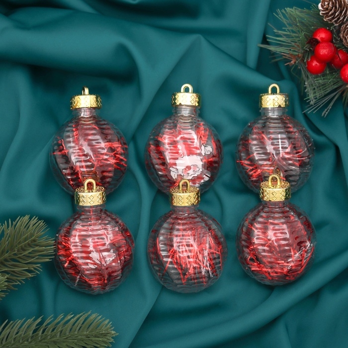 Набор шаров пластик d-6 см, 6 шт Набор шаров пластик d-6 см, 6 шт "Бринцзе" красный прозрачный