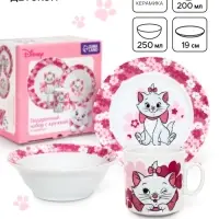 Набор посуды керамической детской, 3 предмета: кружка 200 мл, тарелка 19 см, салатник 250 мл, &laquo;Кошечка Мари&raquo;, Коты Аристократы