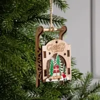 Ёлочная игрушка &laquo;Сани с Дедом Морозом и машиной&raquo;, от батареек LR41&times;3, свечение RGB