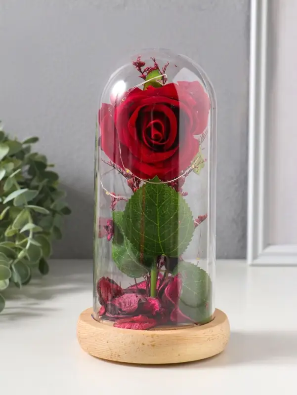 Фигурка световая колба RISALUX &laquo;Роза&raquo;, LED - ночник, 3&times;АG10, красный, 9.5&times;9.5&times;19.5 см