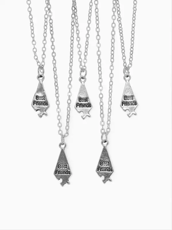 Кулоны парные на цепочке &laquo;Неразлучники. 5 пазлов&raquo;, L=45 см, набор 2 шт. цвет серебро