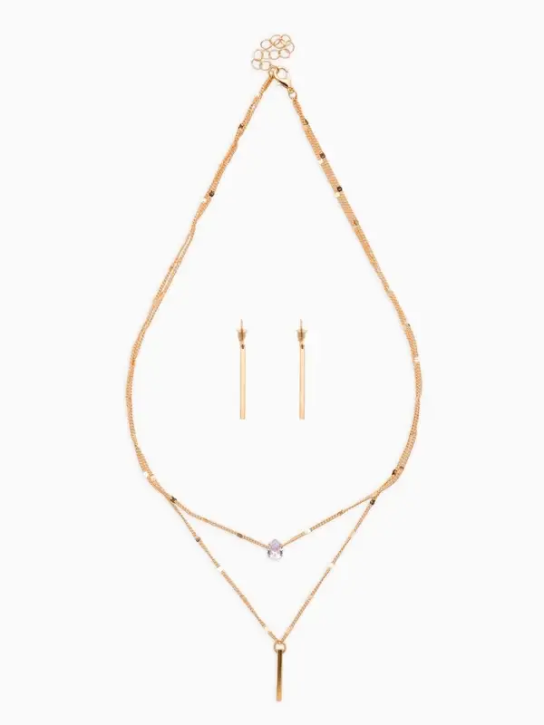 Набор 2 пред-та: серьги, колье Набор 2 пред-та: серьги, колье "Минимализм", 45/55см, цвет белый в золоте