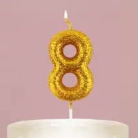 Свеча для торта, цифра, блестящая «8», золото, 9,5 х 4 см