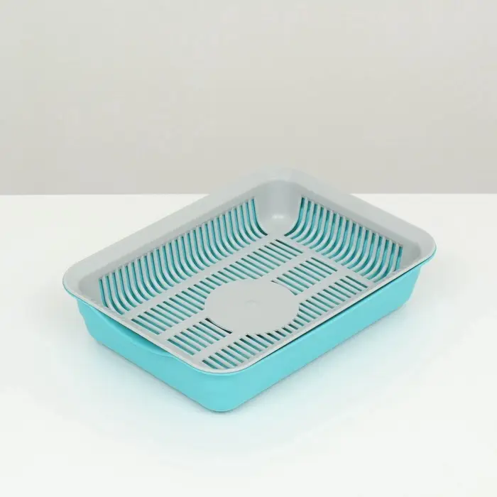 Туалет для кошек, 34.5&times;25.5&times;7.5 с, с сеткой, пластик, серый, бирюзовый