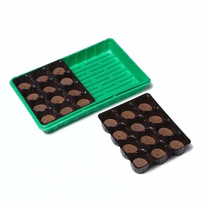 Набор для рассады: торфяная таблетка d=4.1 см, 24 шт., кассета на 24 ячейки по 40 мл, поддон 35.5&times;22.5 см, зелёный, пластик, Экоторф