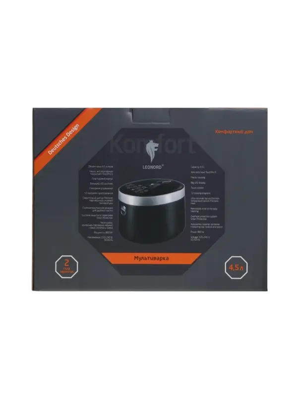 Мультиварка Leonord LE-1761E, 860Вт, 4.5 л, 12 программ, LED дисплей, сенсор, черная
