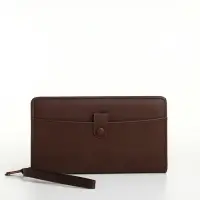 Портмоне-клатч мужской на молнии, с ручкой, наружный карман, коричневое