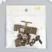Замочек с ключиком для шкатулки, металл, набор 5 шт., бронза, 3.1&times;1.7 см