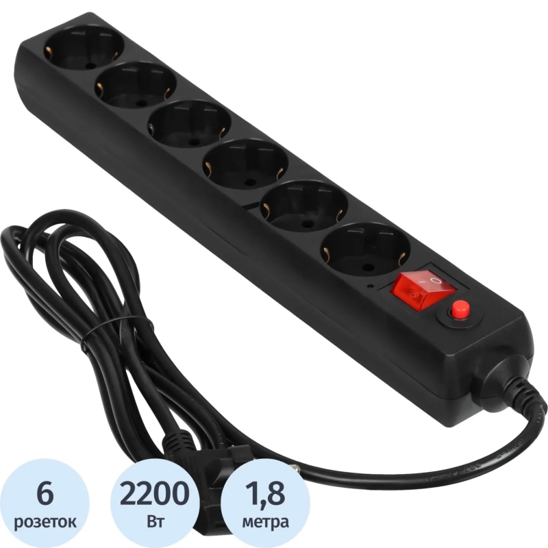 Сетевой фильтр Buro 600SH-1.8-B 1.8м (6 розеток) черный
