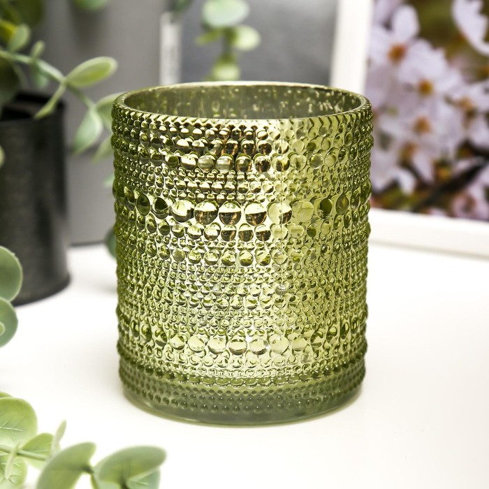 Подсвечник стекло на 1 свечу Подсвечник стекло на 1 свечу "Зеркальные пузырьки" фисташка 12,5х10х10 см