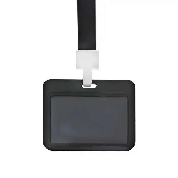 Бейдж горизонтальный, внешний, 100&times;80 мм, внутренний 52&times;82 мм, лента 42 см, Черный