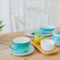 Чайная пара Доляна &laquo;Млечный путь&raquo;, 2 предмета: чашка 220 мл, блюдце d=13.5 см, фарфор, бирюзовая