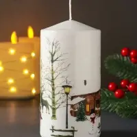 Свеча столб 70х140мм с декором, Дед мороз Свеча столб 70х140мм с декором, Дед мороз