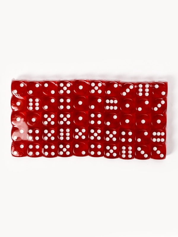 Кости игральные, 1.6 х 1.6 см, набор 50 шт, красные Кости игральные, 1.6 х 1.6 см, набор 50 шт, красные