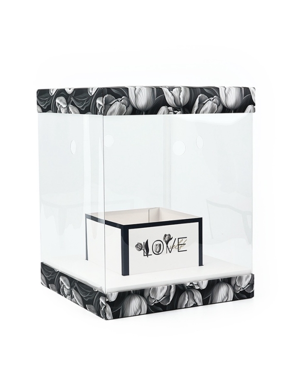 Коробка для цветов с вазой и PVC окнами складная «Чёрно-белая эстетика», 23 х 30 х 23 см