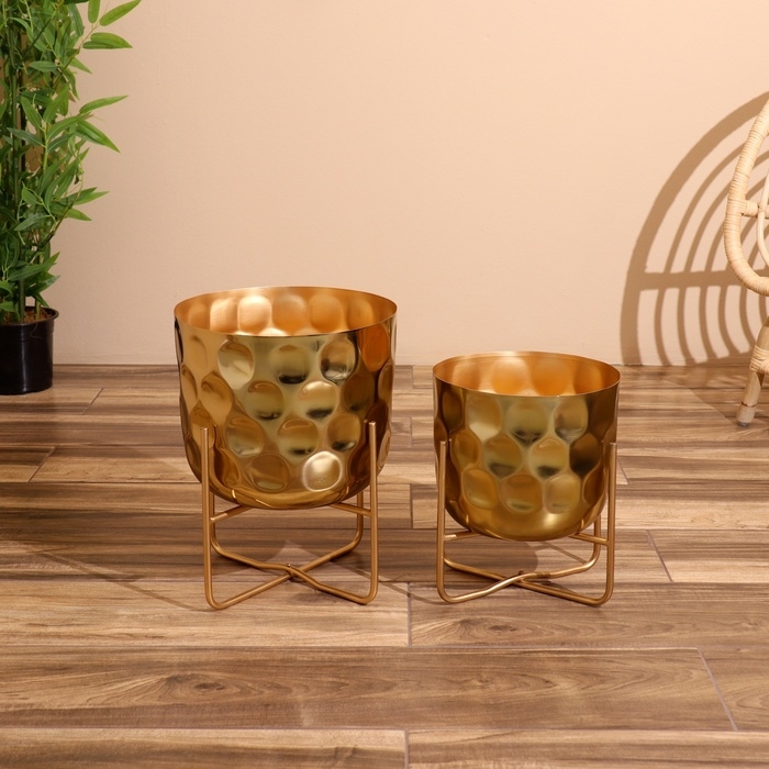 Кашпо на подставке  Кашпо на подставке "Хани" металл (набор 2 шт), диаметр 30 и 25 см