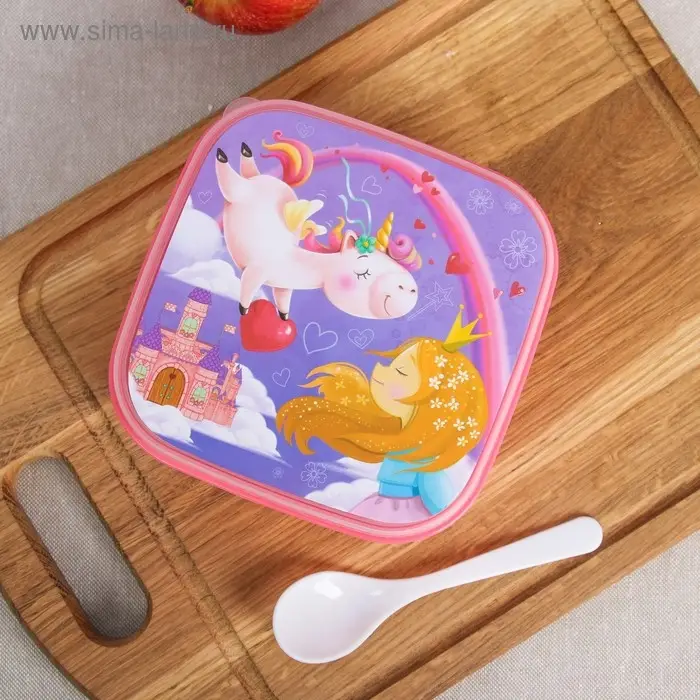 Ланч - бокс квадратный с секциями и ложкой «Единорог», 400 мл