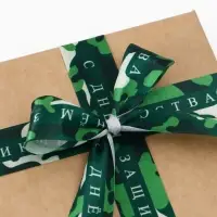 Лента атласная &laquo;С Днём защитника Отечества&raquo;, 25 мм, 23&plusmn;1 м, зелёная