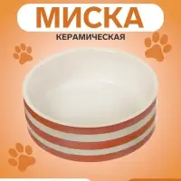 Миска &laquo;Полоски&raquo;, 200 мл, 10.5&times;10.5&times;4 см, керамика, белая, оранжевая