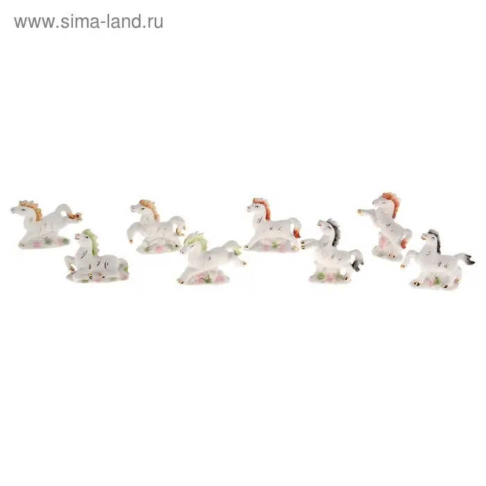Сувенир керамика лошади цветные (набор 8 шт) 6*7,8*2,4 см