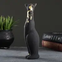 Фигура керамика &laquo;Кошка Багира&raquo;, чёрная, правая, роспись, 5&times;4&times;20 см