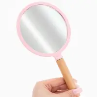Зеркало с ручкой, 14&times;25 см, (d=12.5 см), розовое