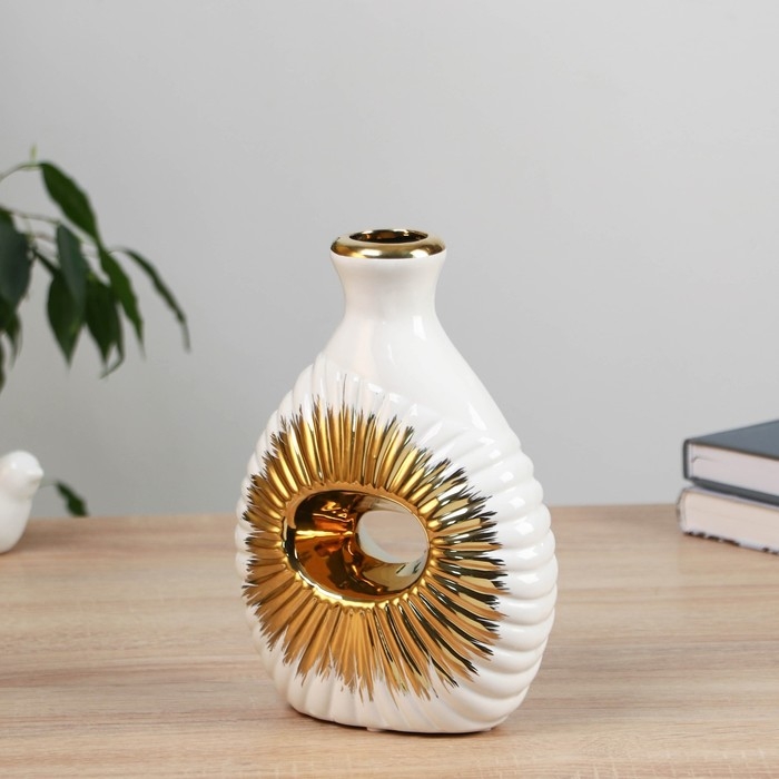 Керамическая ваза декоративная настольная «Кейдн», для цветов, сухоцветов, 21 см, белый Керамическая ваза декоративная настольная «Кейдн», для цветов, сухоцветов, 21 см, белый