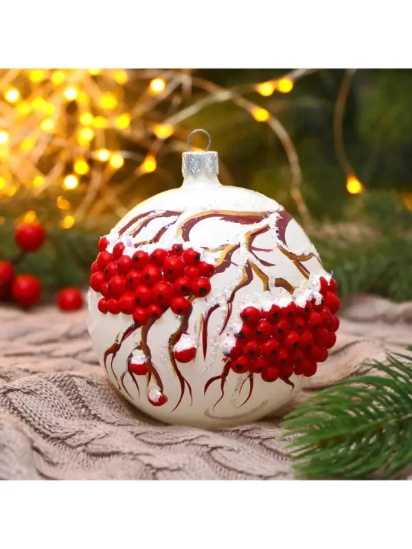 Ёлочный шар &laquo;Гроздья рябины&raquo; новогодний, d=9.5 см