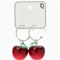 Серьги кольца &laquo;Черешня с листочком&raquo;, бордовые в серебре