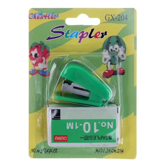 Мини - степлер канцелярский №10, Calligrata, до 7 листов, скобы в комплекте, в блистере, МИКС