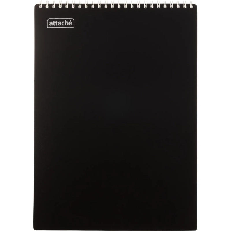 Блокнот А4 80л Attache гребень клетка пластик черн с тиснением