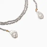 Бусы "Нить стекла" с подвесами жемчуг, L=120см №2, цвет серый АВ