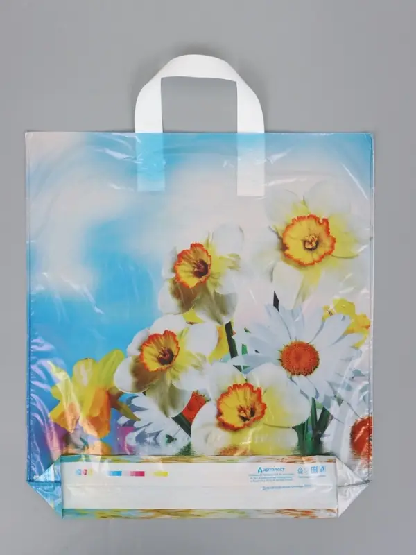 Пакет "Цветочная история", полиэтиленовый с петлевой ручкой, 38 х 42 + 3 см, 37 мкм