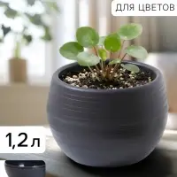Горшок цветочный &laquo;Япония&raquo;, 1.2 л, d=16 см, h=14 см, пластиковый, с поддоном, графитовый