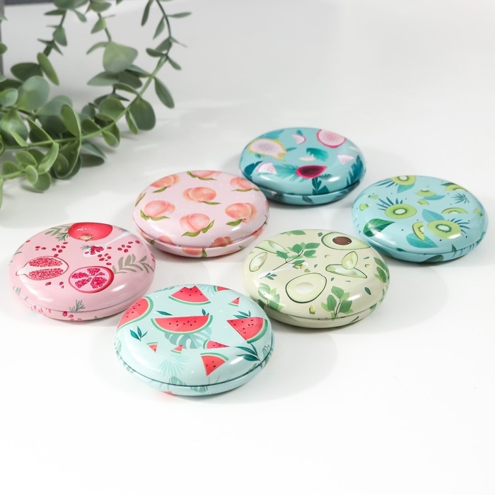 Шкатулка металл круглая Шкатулка металл круглая "Фрукты и овощи" фасовка 12 шт 1,8х7х7 см