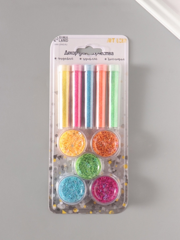 Глиттер Глиттер "Пудра и сердца с отверстием" неон набор 5х6 гр и 5х5 гр 21,4х9,3 см