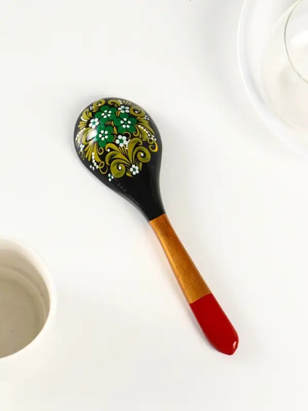 Ложка деревянная &laquo;Чернушка&raquo;, с плоским черенком, 20.2&times;6.2 см, хохлома, ручная роспись